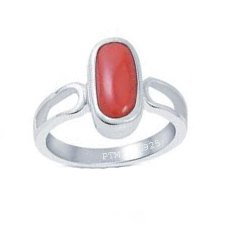 Ptm 925 Sterling Silver Coral/Munga 3.25 Ratti to 10.25 Ratti or 3.00 Carat to 9.50 Carat Astrological Real Gemstone Bis Hallmark Ring for Men & Women