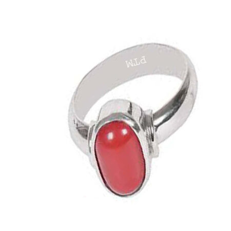 Ptm 925 Sterling Silver Coral/Munga 3.25 Ratti to 10.25 Ratti or 3.00 Carat to 9.50 Carat Astrological Real Gemstone Bis Hallmark Ring for Men & Women