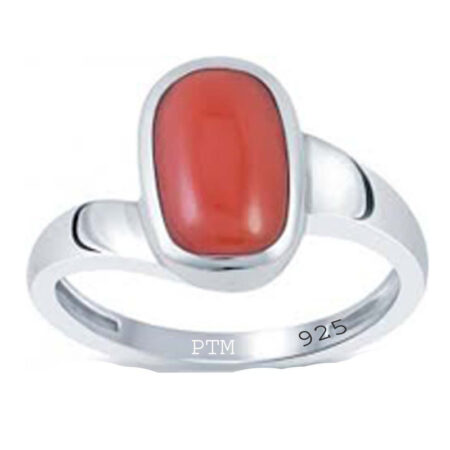 Ptm 925 Sterling Silver Coral/Munga 3.25 Ratti to 10.25 Ratti or 3.00 Carat to 9.50 Carat Astrological Real Gemstone Bis Hallmark Ring for Men & Women