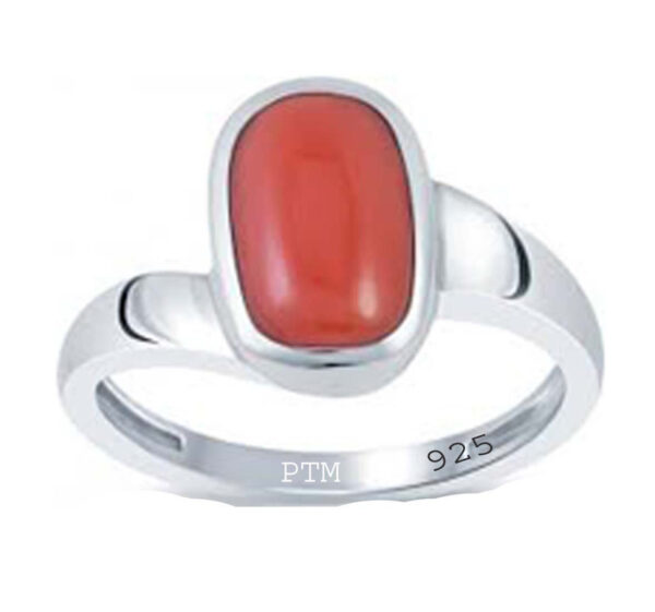 Ptm 925 Sterling Silver Coral/Munga 3.25 Ratti to 10.25 Ratti or 3.00 Carat to 9.50 Carat Astrological Real Gemstone Bis Hallmark Ring for Men & Women