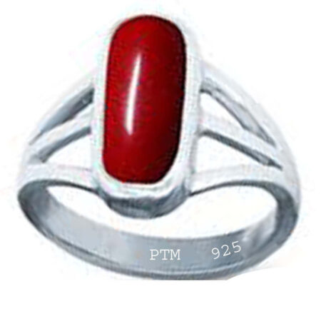 Ptm 925 Sterling Silver Coral/Munga 3.25 Ratti to 10.25 Ratti or 3.00 Carat to 9.50 Carat Astrological Real Gemstone Bis Hallmark Ring for Men & Women