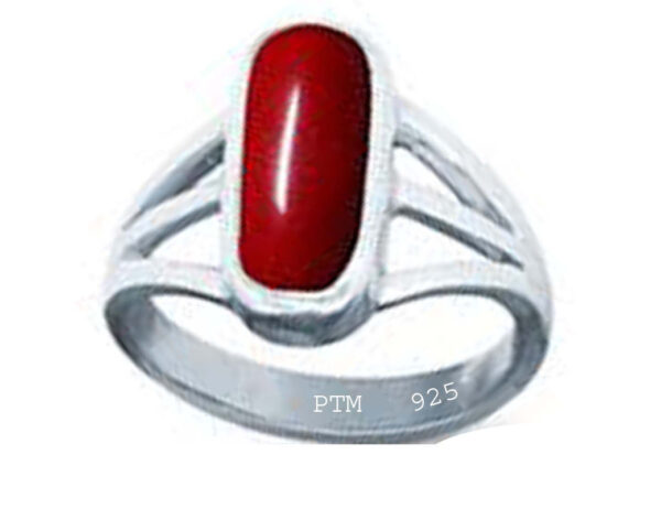 Ptm 925 Sterling Silver Coral/Munga 3.25 Ratti to 10.25 Ratti or 3.00 Carat to 9.50 Carat Astrological Real Gemstone Bis Hallmark Ring for Men & Women