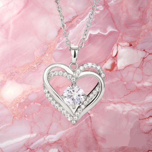 PTM 925 Sterling Silver Double Heart Pendant Woman's Necklace with Chain |Beautiful Gifts for Girls & Woman| With Certificate of Authenticity| 925 Stamp