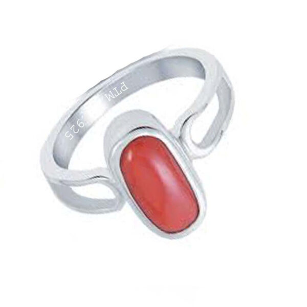 Ptm 925 Sterling Silver Coral/Munga 3.25 Ratti to 10.25 Ratti or 3.00 Carat to 9.50 Carat Astrological Real Gemstone Bis Hallmark Ring for Men & Women