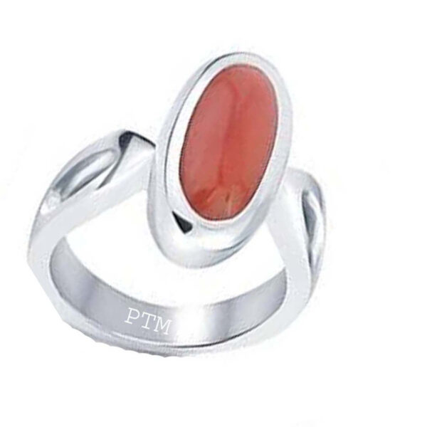 Ptm 925 Sterling Silver Coral/Munga 3.25 Ratti to 10.25 Ratti or 3.00 Carat to 9.50 Carat Astrological Real Gemstone Bis Hallmark Ring for Men & Women