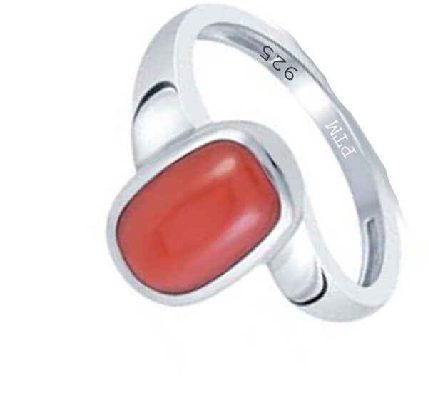 Ptm 925 Sterling Silver Coral/Munga 3.25 Ratti to 10.25 Ratti or 3.00 Carat to 9.50 Carat Astrological Real Gemstone Bis Hallmark Ring for Men & Women