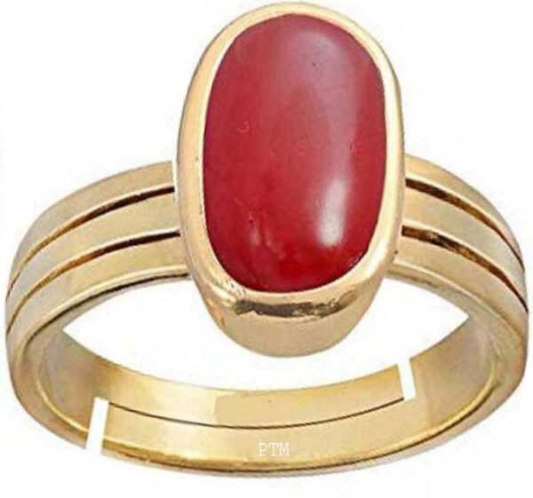 Ptm Coral/Munga 3.25 Ratti to 10.25 Ratti or 3.00 Carat to 9.50 Carat Astrological Real Gemstone Pure Copper (Tamba) Adjustable Ring for Men & Women