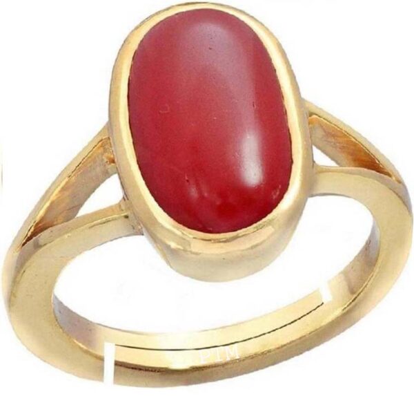 Ptm Coral/Munga 3.25 Ratti to 10.25 Ratti or 3.00 Carat to 9.50 Carat Astrological Real Gemstone Pure Copper (Tamba) Adjustable Ring for Men & Women