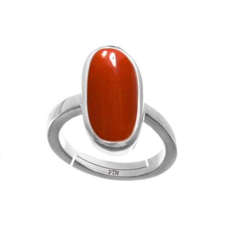 Ptm 925 Sterling Silver Coral/Munga 3.25 Ratti to 10.25 Ratti or 3.00 Carat to 9.50 Carat Astrological Real Gemstone Bis Hallmark Adjustable Ring for Men & Women