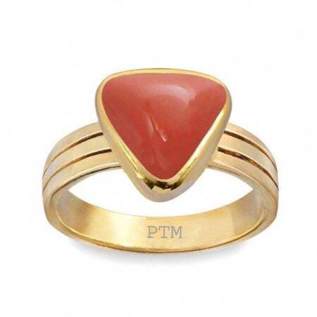 Ptm Coral/Munga Triangle 3.25 Ratti to 10.25 Ratti or 3.00 Carat to 9.50 Carat Astrological Real Gemstone Pure Copper (Tamba) Ring for Men & Women