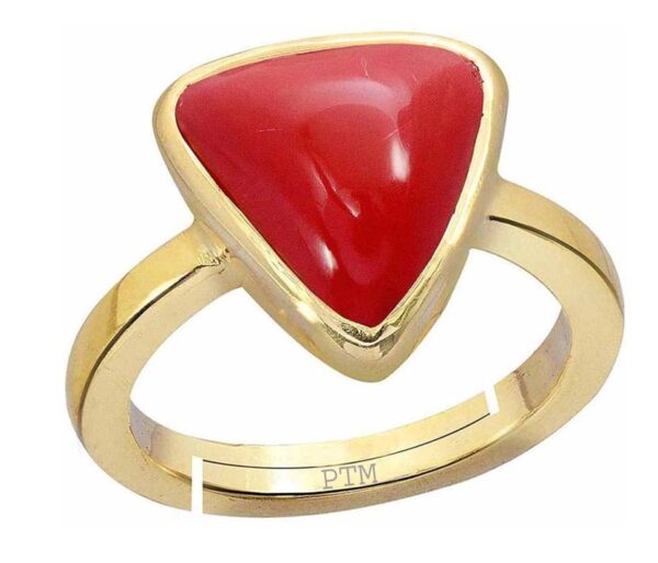 Ptm Coral/Munga Triangle 3.25 Ratti to 10.25 Ratti or 3.00 Carat to 9.50 Carat Astrological Real Gemstone Pure Copper (Tamba) Adjustable Ring for Men & Women