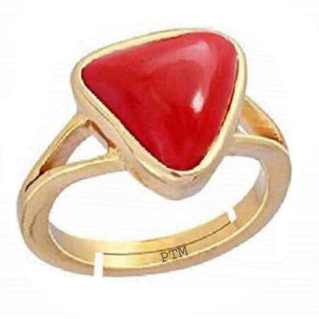 Ptm Coral/Munga Triangle 3.25 Ratti to 10.25 Ratti or 3.00 Carat to 9.50 Carat Astrological Real Gemstone Pure Copper (Tamba) Adjustable Ring for Men & Women