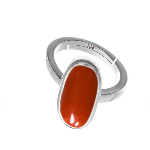 Ptm 925 Sterling Silver Coral/Munga 3.25 Ratti to 10.25 Ratti or 3.00 Carat to 9.50 Carat Astrological Real Gemstone Bis Hallmark Adjustable Ring for Men & Women