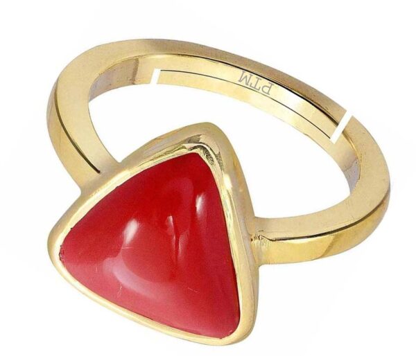 Ptm Coral/Munga Triangle 3.25 Ratti to 10.25 Ratti or 3.00 Carat to 9.50 Carat Astrological Real Gemstone Pure Copper (Tamba) Adjustable Ring for Men & Women