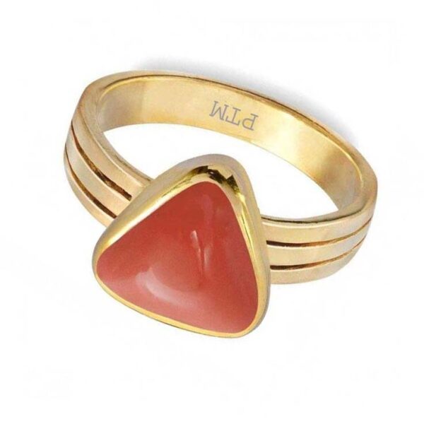 Ptm Coral/Munga Triangle 3.25 Ratti to 10.25 Ratti or 3.00 Carat to 9.50 Carat Astrological Real Gemstone Pure Copper (Tamba) Ring for Men & Women