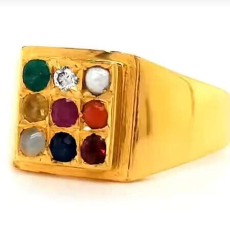 Natural Navaratna (9 Gemstone) for Men & Women Panchdhatu (5 Metal)  22K Gold Plated Ring