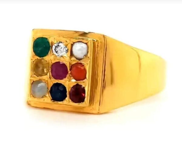 Natural Navaratna (9 Gemstone) for Men & Women Panchdhatu (5 Metal)  22K Gold Plated Ring