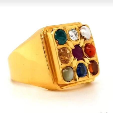 Natural Navaratna (9 Gemstone) for Men & Women Panchdhatu (5 Metal)  22K Gold Plated Ring