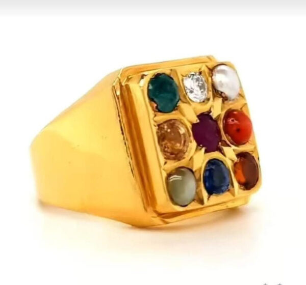 Natural Navaratna (9 Gemstone) for Men & Women Panchdhatu (5 Metal)  22K Gold Plated Ring