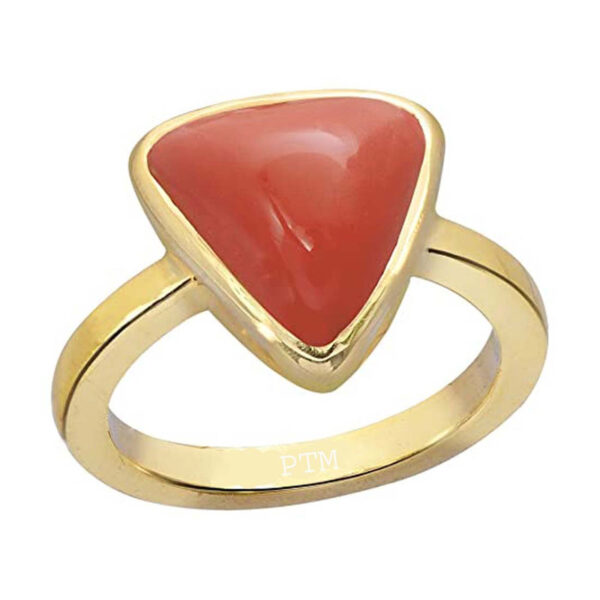 Ptm Coral/Munga Triangle 3.25 Ratti to 10.25 Ratti or 3.00 Carat to 9.50 Carat Astrological Real Gemstone Pure Copper (Tamba) Ring for Men & Women