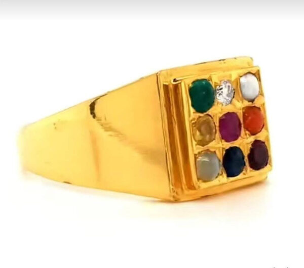 Natural Navaratna (9 Gemstone) for Men & Women Panchdhatu (5 Metal)  22K Gold Plated Ring