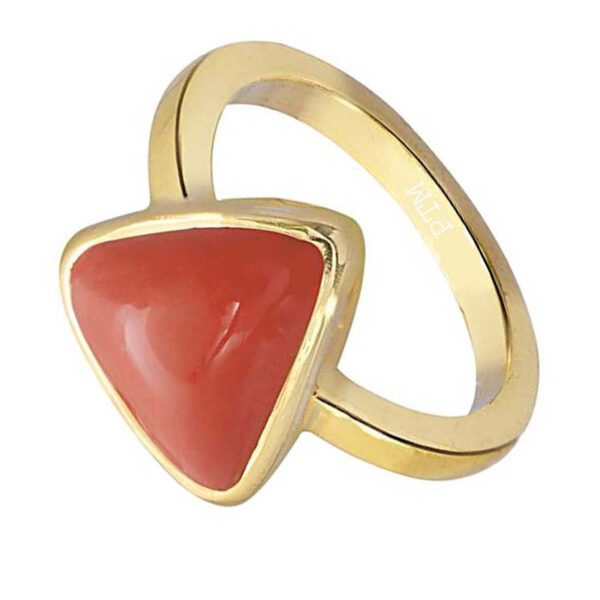 Ptm Coral/Munga Triangle 3.25 Ratti to 10.25 Ratti or 3.00 Carat to 9.50 Carat Astrological Real Gemstone Pure Copper (Tamba) Ring for Men & Women