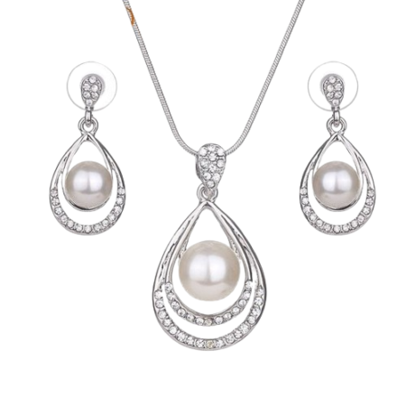 PTM 925 Sterling Silver Pearl and Zircon stone and Pearl Pendant and Earrings Set For Women and Girls