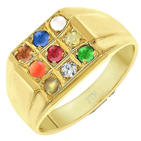 Natural Navaratna (9 Gemstone) for Men & Women Panchdhatu (5 Metal)  22K Gold Plated Ring