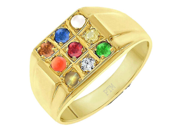 Natural Navaratna (9 Gemstone) for Men & Women Panchdhatu (5 Metal)  22K Gold Plated Ring