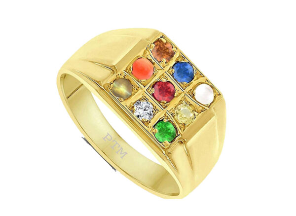 Natural Navaratna (9 Gemstone) for Men & Women Panchdhatu (5 Metal)  22K Gold Plated Ring