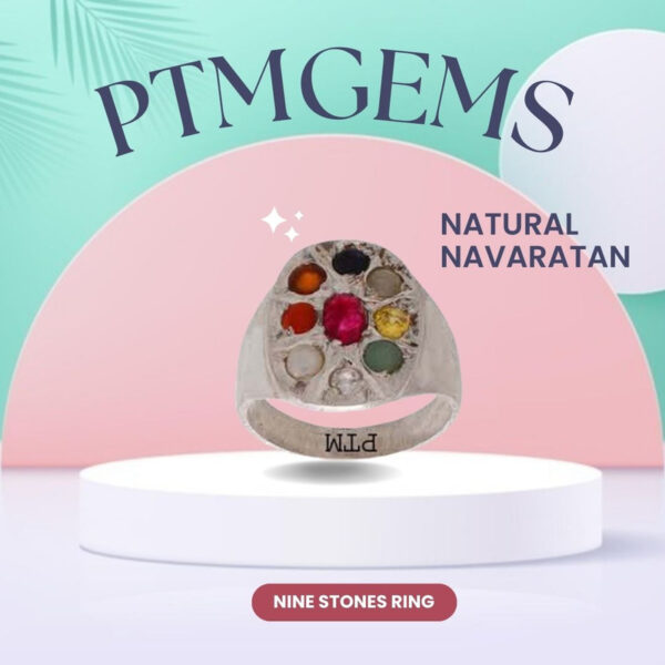 PTM Natural Navaratna (9 stones)  for Male and Female 925  Bis Hallmark Sterling Silver Ring