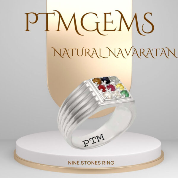 PTM Natural Navaratna (9 stones)  for Male and Female 925  Bis Hallmark Sterling Silver Ring