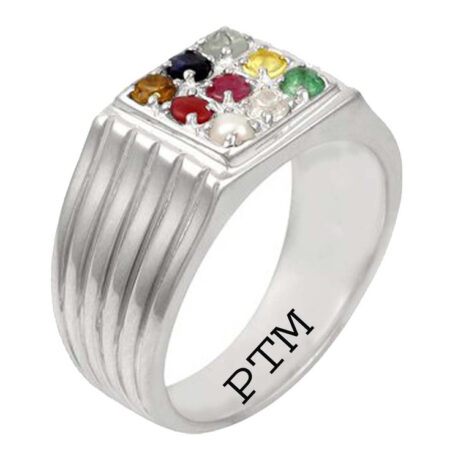 PTM Natural Navaratna (9 stones)  for Male and Female 925  Bis Hallmark Sterling Silver Ring