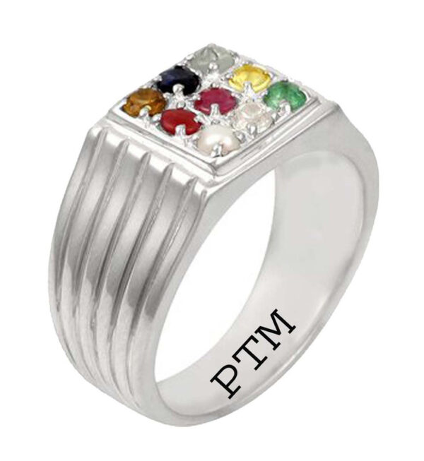 PTM Natural Navaratna (9 stones)  for Male and Female 925  Bis Hallmark Sterling Silver Ring