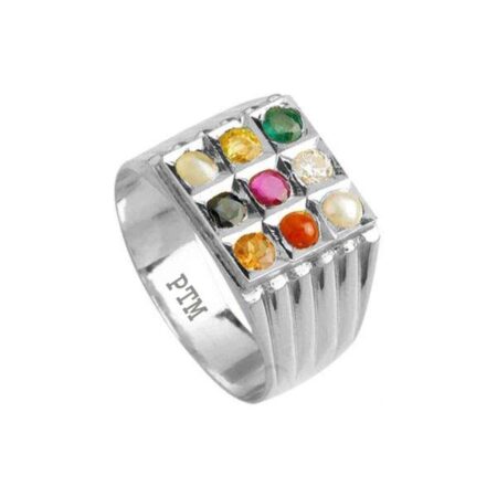 PTM Natural Navaratna (9 stones)  for Male and Female 925  Bis Hallmark Sterling Silver Ring