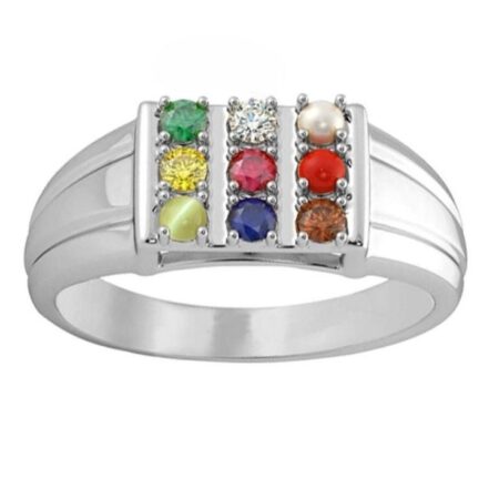 PTM Natural Navaratna (9 stones)  for Male and Female 925  Bis Hallmark Sterling Silver Ring