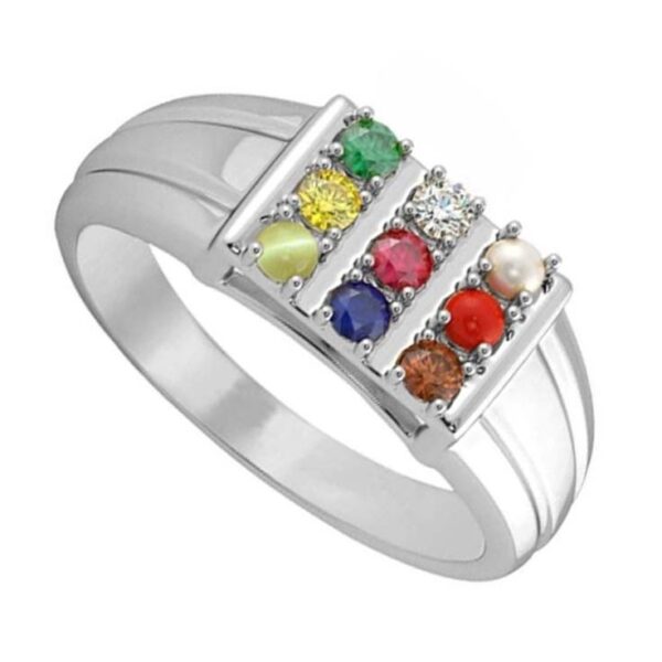 PTM Natural Navaratna (9 stones)  for Male and Female 925  Bis Hallmark Sterling Silver Ring
