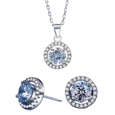 PTM 925 Sterling Silver Zircon Pendant and Earrings Jewelry Set for Women AND Girls