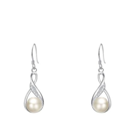 PTM 925 Sterling Silver CZ Freshwater Cultured Pearls Earrings For Gift for Women and Girls