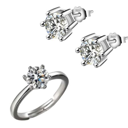 PTM 925 Sterling Silver Zircon Earrings and Adjustable Ring Jewelry Set for Women Teenage Girls Party Engagement Wedding Gifts