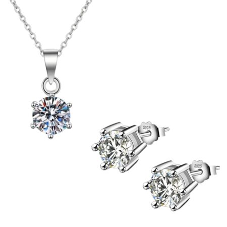 PTM 925 Sterling Silver Zircon Pendant and Earrings Jewelry Set for Women, Party ,and many more Occasions.