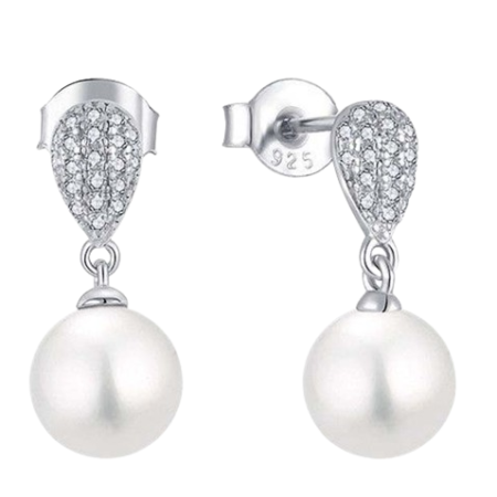 PTM 925 Women’s Fashion Sterling Silver Zircon Pearl Earrings for Women and Girls