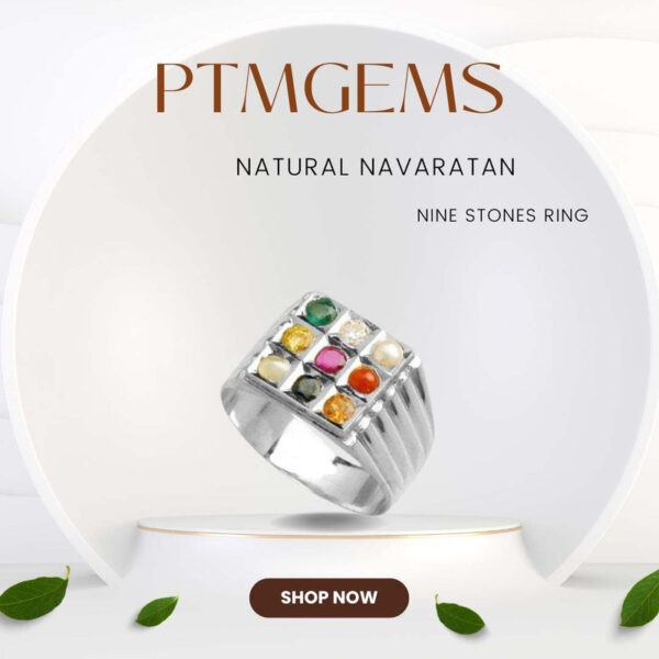 PTM Natural Navaratna (9 stones)  for Male and Female 925  Bis Hallmark Sterling Silver Ring