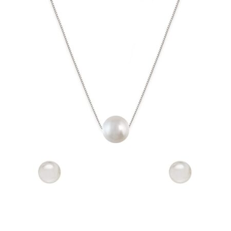 PTM Pearl 925 Sterling Silver and Pearl Pendant Earrings Set With Chain for Women & Girls