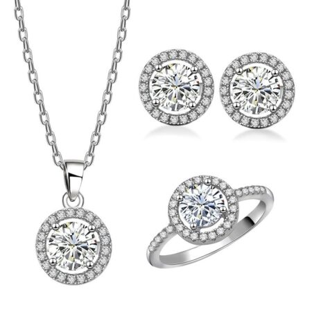 PTM 925 STERLING SILVER SWISS ZIRCONIA EARRINGS, PENDANT AND RING SET GIFT FOR WOMEN AND GIRLS