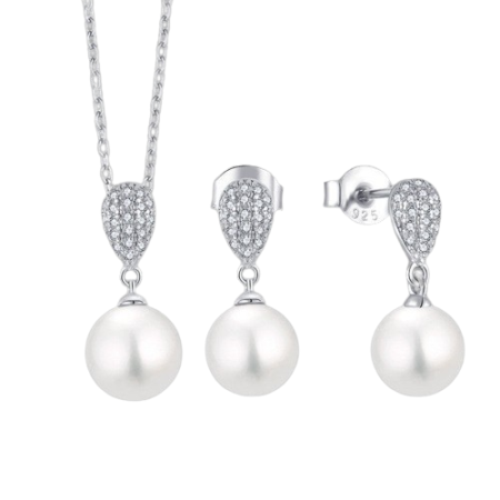 PTM 925 Women’s Fashion Sterling Silver Zircon Pearl Pendant Earrings Set Ideal for women and girls