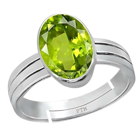 Ptm 925 Peridot 3.25 Ratti to 10.25 Ratti or 3.00 Carat to 9.35 Carat Astrological Gemstone Bis Hallmark Ring for Men & Women