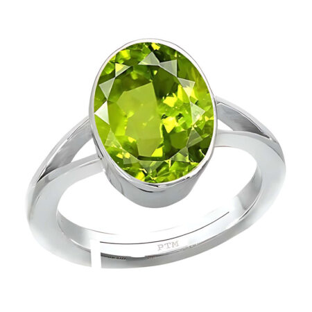 Ptm 925 Peridot 3.25 Ratti to 10.25 Ratti or 3.00 Carat to 9.35 Carat Astrological Gemstone Bis Hallmark Ring for Men & Women