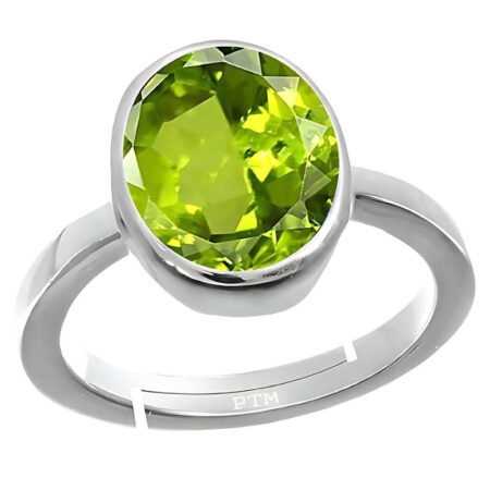 Ptm 925 Peridot 3.25 Ratti to 10.25 Ratti or 3.00 Carat to 9.35 Carat Astrological Gemstone Bis Hallmark Ring for Men & Women